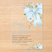 Blue Bow Baby in Bloom Floral Boy Baby Dusche Acryleinladungen (Vorderseite)