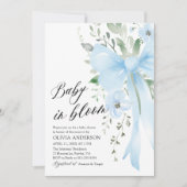 Blue Bow Baby in Bloom Floral Boy Baby Dusche Einladung (Vorderseite)