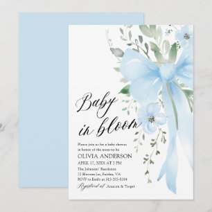 Blue Bow Baby in Bloom Floral Boy Baby Dusche Einladung