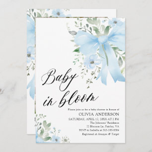 Blue Bow Baby in Bloom Floral Boy Baby Dusche Einladung