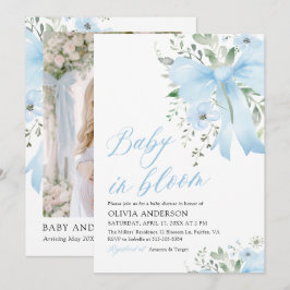 Blue Bow Baby in Bloom Floral Boy Baby Dusche Einladung