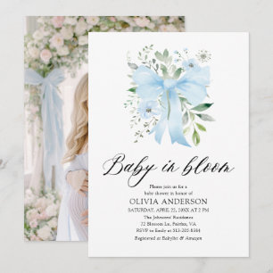 Blue Bow Baby in Bloom Floral Boy Baby Dusche Einladung