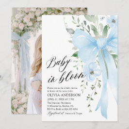 Blue Bow Baby in Bloom Floral Boy Baby Dusche Einladung