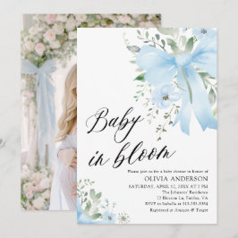 Blue Bow Baby in Bloom Floral Boy Baby Dusche Einladung