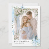 Blue Bow Baby in Bloom Floral Boy Baby Dusche Einladung (Rückseite)