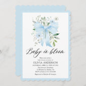 Blue Bow Baby in Bloom Floral Boy Baby Dusche Einladung (Vorne/Hinten)