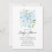 Blue Bow Baby in Bloom Floral Boy Baby Dusche Einladung (Vorderseite)