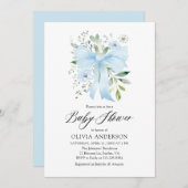 Blue Bow Baby in Bloom Floral Boy Baby Dusche Einladung (Vorne/Hinten)
