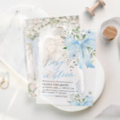 Blue Bow Baby in Bloom Floral Boy Baby Dusche Pergament Einladungen
