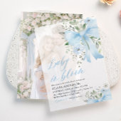 Blue Bow Baby in Bloom Floral Boy Baby Dusche Pergament Einladungen