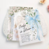 Blue Bow Baby in Bloom Floral Boy Baby Dusche Pergament Einladungen