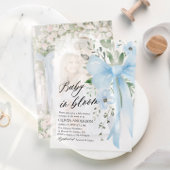 Blue Bow Baby in Bloom Floral Boy Baby Dusche Pergament Einladungen