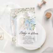 Blue Bow Baby in Bloom Floral Boy Baby Dusche Pergament Einladungen