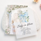 Blue Bow Baby in Bloom Floral Boy Baby Dusche Pergament Einladungen