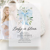 Blue Bow Baby in Bloom Floral Boy Baby Dusche Pergament Einladungen