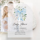 Blue Bow Baby in Bloom Floral Boy Baby Dusche Pergament Einladungen