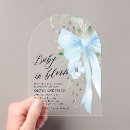 Blue Bow Baby in Bloom Floral Boy Baby Shower Arch Acryleinladungen