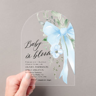 Blue Bow Baby in Bloom Floral Boy Baby Shower Arch Acryleinladungen