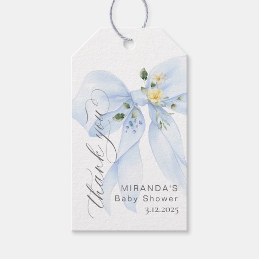 Blue bow Baby in Bloom floral vielen Dank Geschenkanhänger (Vorderseite)