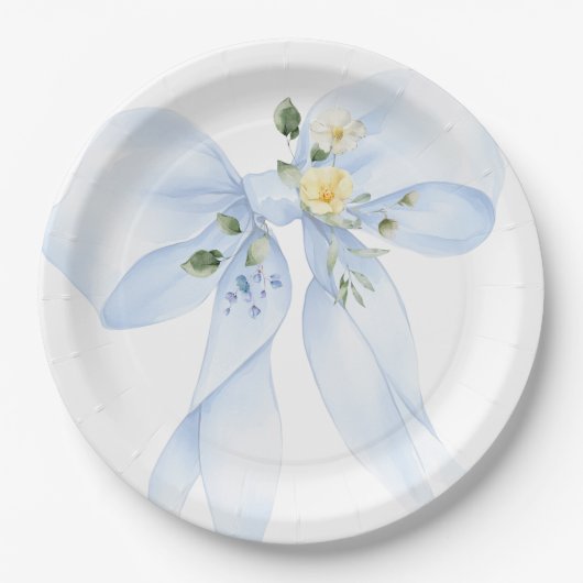 Blue Bow Baby in Bloom Wildblume Baby Dusche Pappteller (Vorderseite)