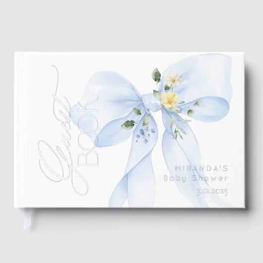 Blue bow Baby in Bloom Wildblume Baby Shower Gästebuch (Vorderseite)