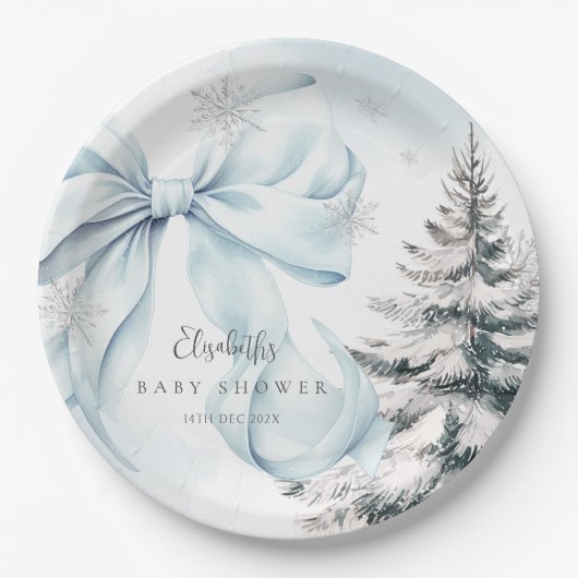 Blue Bow Baby It's Cold Outside Baby Dusche Pappteller (Vorderseite)