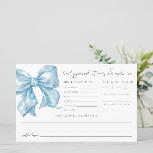 Blue Bow Baby Shower Addictions Card (Stehend Vorderseite)