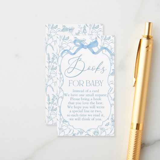 Blue Bow Baby Shower Boy Book Begleitkarte (Vorderseite/Rückseite Beispiel)