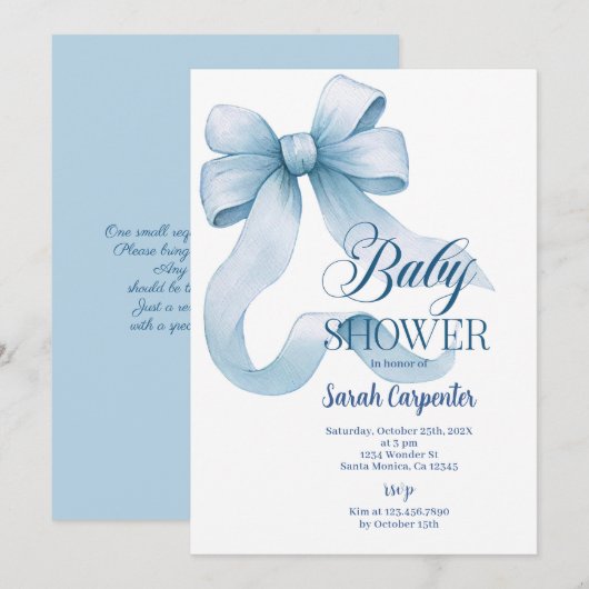 Blue Bow Baby Shower Boy Einladung (Vorne/Hinten)