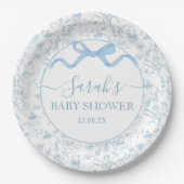 Blue Bow Baby Shower Boy Pappteller (Vorderseite)