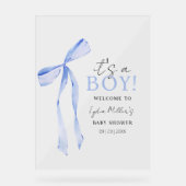 Blue Bow Baby Shower Einladung, Boy Baby Dusche Acrylschild (Vorderseite)