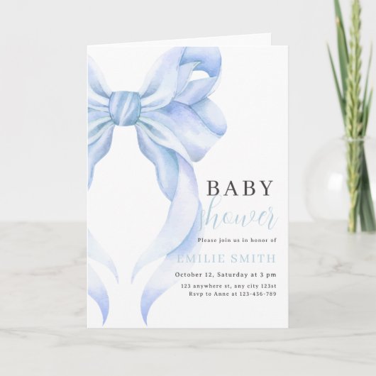 Blue Bow Baby Shower Einladung, Boy Baby Dusche Einladung (Vorderseite)