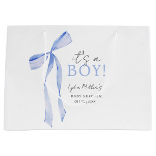 Blue Bow Baby Shower Einladung, Boy Baby Dusche Große Geschenktüte