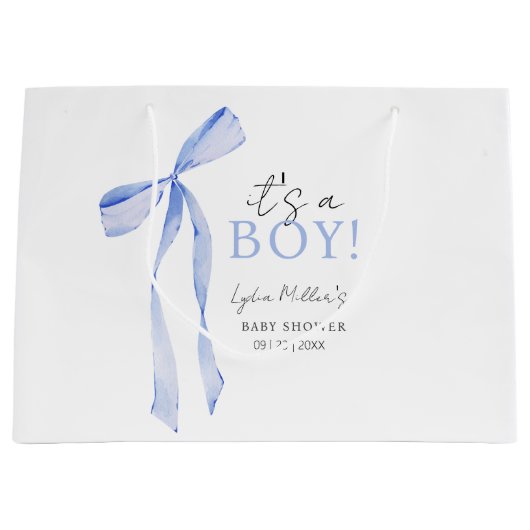 Blue Bow Baby Shower Einladung, Boy Baby Dusche Große Geschenktüte (Vorderseite)