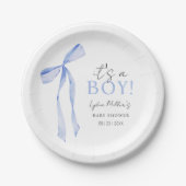 Blue Bow Baby Shower Einladung, Boy Baby Dusche Pappteller (Vorderseite)