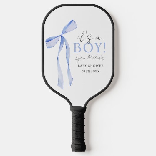 Blue Bow Baby Shower Einladung, Boy Baby Dusche Pickleball Schläger (Vorderseite)