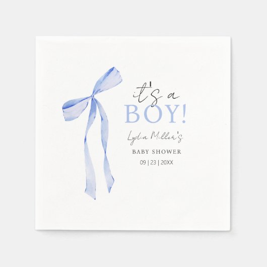 Blue Bow Baby Shower Einladung, Boy Baby Dusche Serviette (Vorderseite)