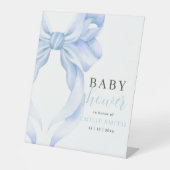 Blue Bow Baby Shower Einladung, Boy Baby Dusche Sockelschild (Vorderseite)