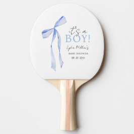 Blue Bow Baby Shower Einladung, Boy Baby Dusche Tischtennis Schläger