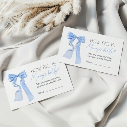 Blue Bow Baby Shower Game Wie groß ist Mama's Bauc Begleitkarte