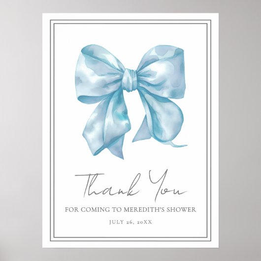Blue Bow Baby Shower Thank You Sign Poster (Vorne)