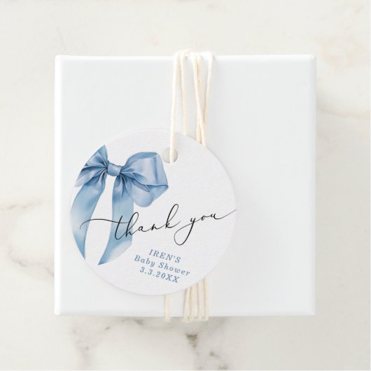 Blue Bow Baby Showtiful Danke Geschenkanhänger (Beispiel)