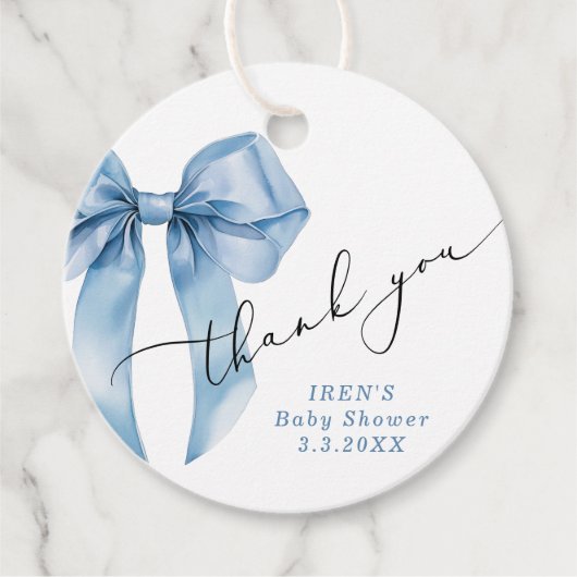 Blue Bow Baby Showtiful Danke Geschenkanhänger (Vorderseite)