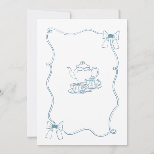 Blue Bow Baby wird Tea Brunch Baby Dusche Einladung (Rückseite)