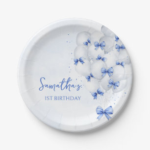 Blue Bow Balloons Birthday Paper Teller