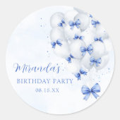 Blue Bow Balloons Geburtstagsticker Runder Aufkleber (Vorderseite)