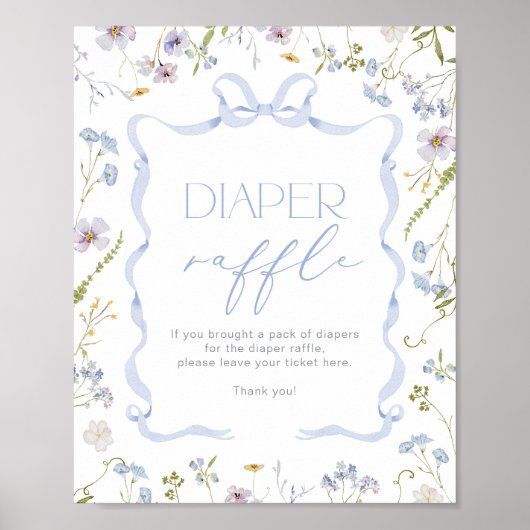 Blue Bow Band Wildblume Diaper Raffel Poster (Vorne)
