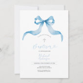 Blue Bow Baptism Invitation Baby Boy Baptism Einladung (Vorderseite)
