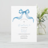 Blue Bow Baptism Invitation Baby Boy Baptism Einladung (Stehend Vorderseite)