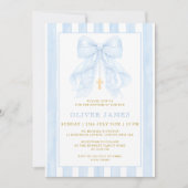 Blue Bow Baptism Invitation Einladung (Vorderseite)